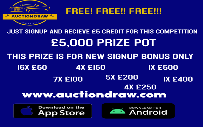 win up £5000 free prize pot sign up and receive £5 free  to participate 38x low odd